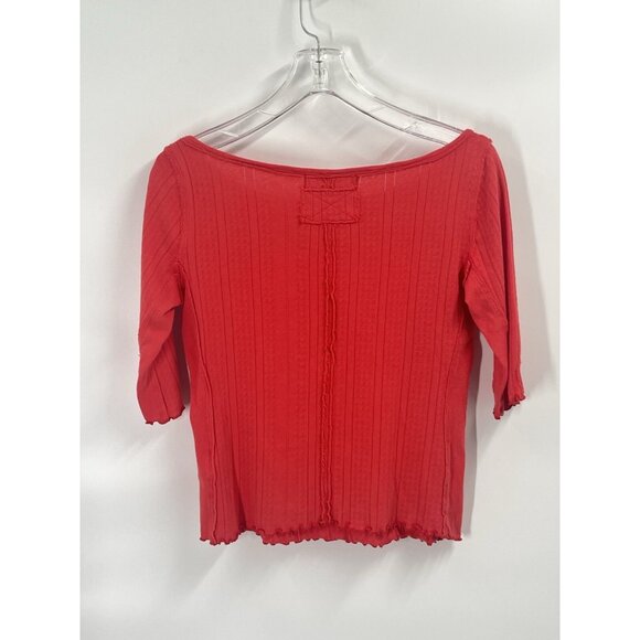 We the Free Red Ribbed Crop Top 3/4 Sleeve Sz M NWT $44 - Picture 7 of 7